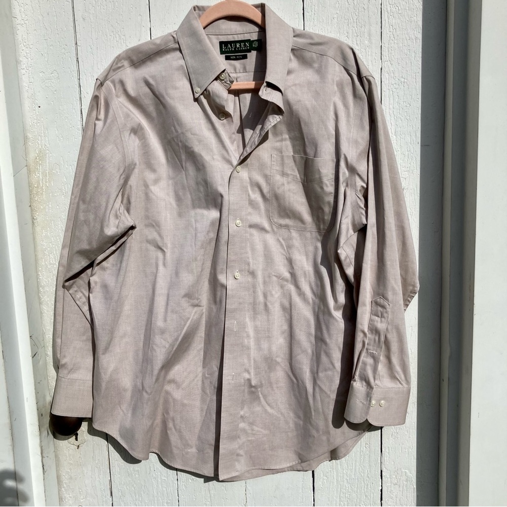Lauren Ralph Lauren 100% Cotton Non Iron Casual Button Up Dress 16.5 32/33 Tan